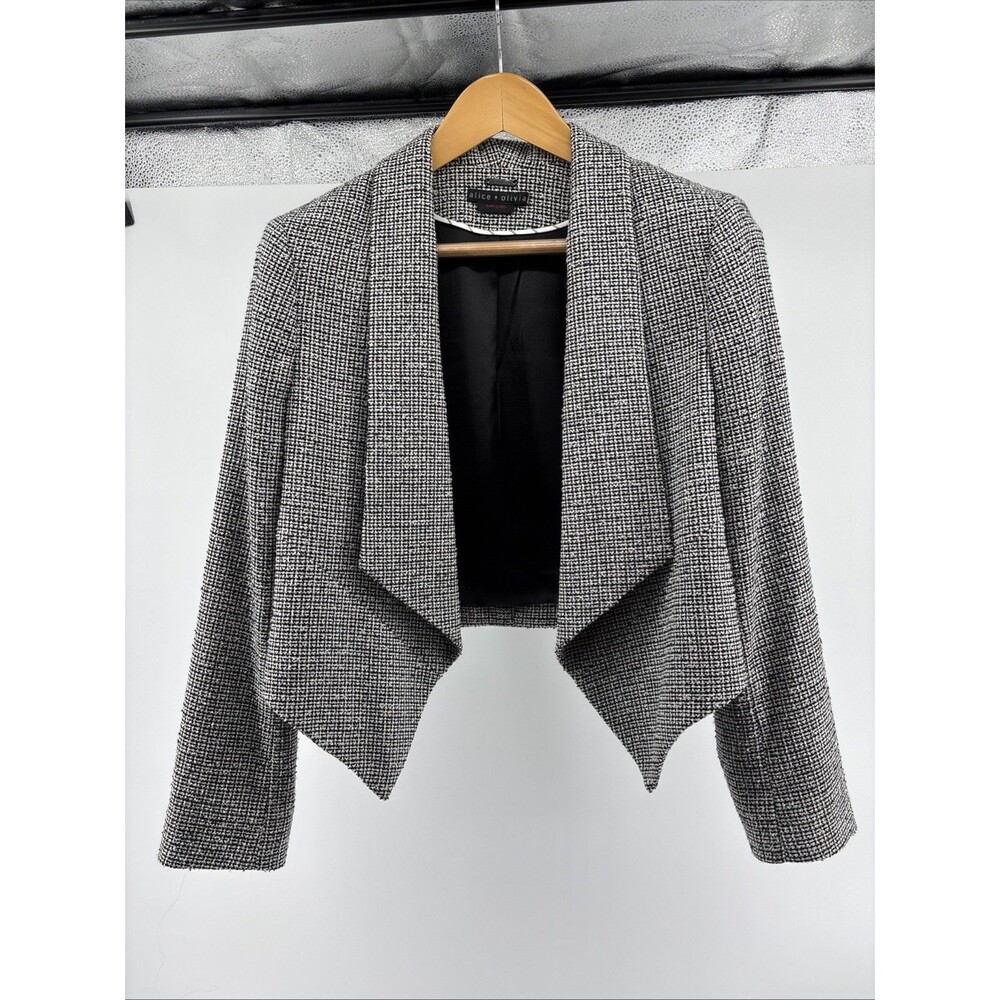 Alice + Olivia Houndstooth Cropped Virgin Wool Blazer Jacket M  Preppy